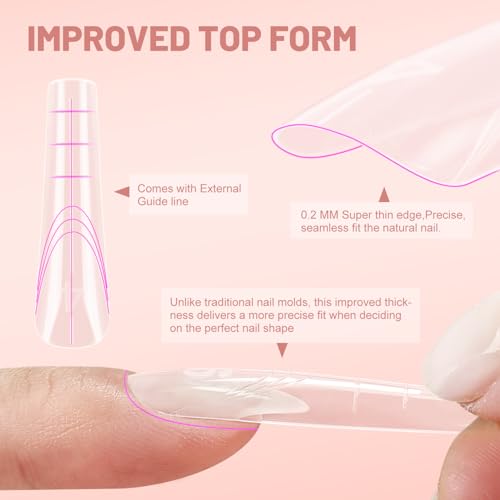 JEWHITENY 280 PCS Sandwich Nails Dual Forms:Long Coffin Reusable Nail Forms with Guide Lines,14 Sizes Nail Mold for Nails Extension,Salon & Home DIY Nail Art Tools - color: Long Coffin-SMZ-01