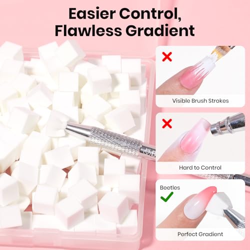 Beetles 150Pcs Soft Nail Sponges for Ombre, White Nail Sponge - color: C- Multicolor-150