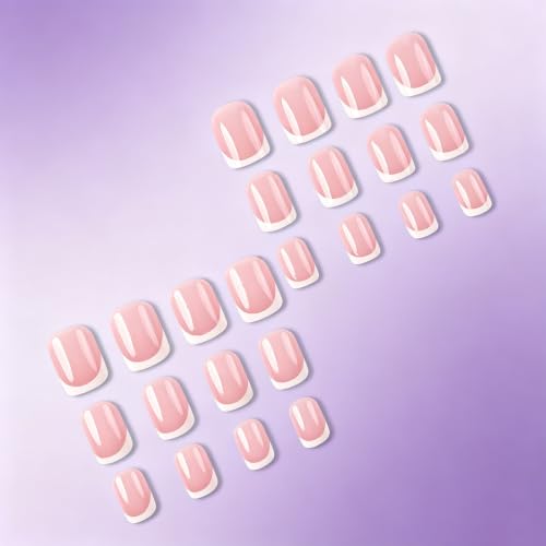Press on Nails Classic Nude White French Tip Medium Square Fake Nails - color: White French