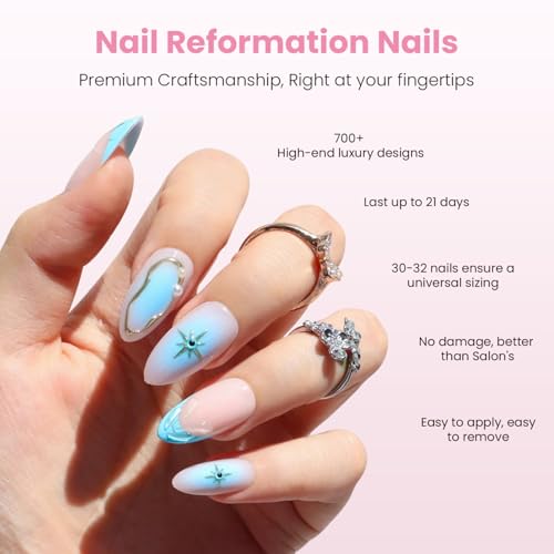 Nail Reformation Press On Nails, Starlight | Icy Blue Medium Almond 30 Pcs - color: Starlight