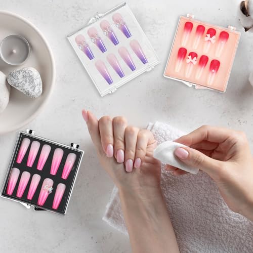 Landhoow 15 Pcs Press on Nail Box, Acrylic Display Case,Clear, Black, Pink - color: Clear, Black, Pink
