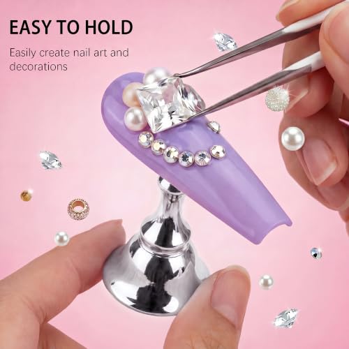 Nail Stand for Press Ons, Acrylic Magnetic Base Nail Holder for Painting Nails with 100 Pcs Reusable Double Sided Tape,Nail Art Display Practice Stand for Home DIY Salon Supplies (Silver) - color: Silver A