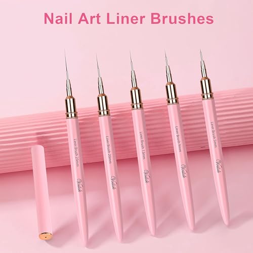 5Pcs Nail Art Liner Brushes Liner Brush for Nails Gel Striping Nail Brushes - color: Pink
