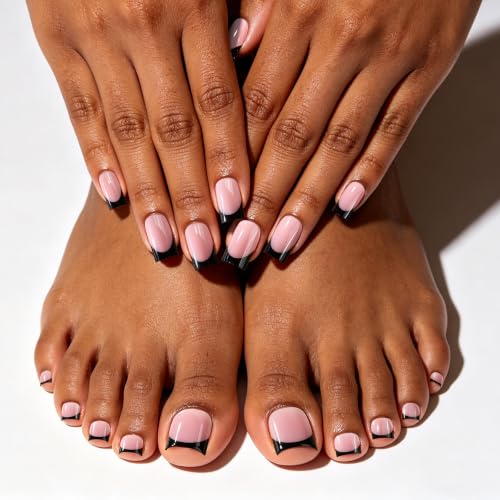 YGDZ 300PCS Black French Tip Press On Toenails & Short Press on Nails Kit - color: Black French