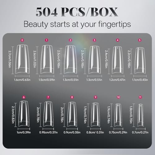 krofaue 504PCS Clear Fake Nails - Half Cover French Nail Tips - color: Clear French Half Cover