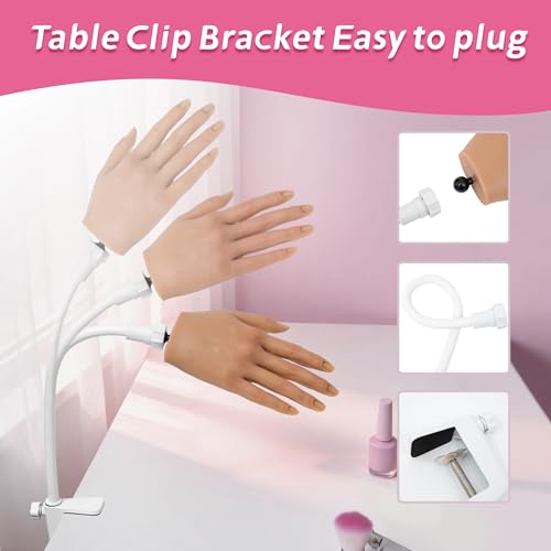 Practice Hand for Acrylic Nails, Silicone Hand, 120 Tips & Stand - color: light skin