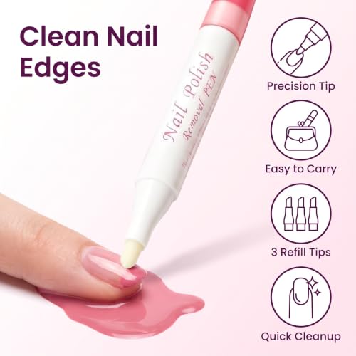 Nail Polish Corrector Pen with 3 Replaceable Tips, Professional Manicure Cleanup Tool for Quick Nail Art Mistakes
