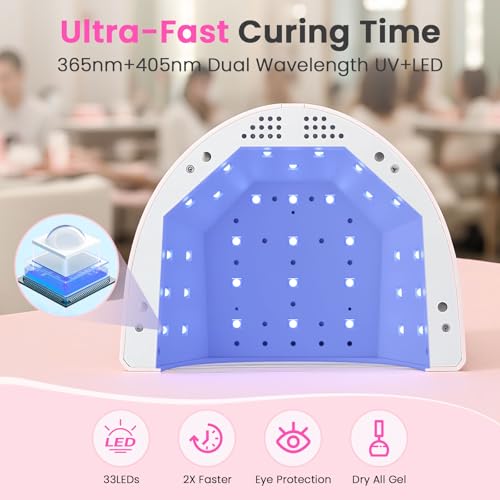 Lavinda UV LED Nail Lamp for Gel Polish, 48W UV Light for Nails Professional Nail Dryer Fast Curing Lamp with 4 Timers, Smart Sensor, Detachable Base for Hands & Feet Home Salon DIY Manicure - Pink - color: Pink Arc