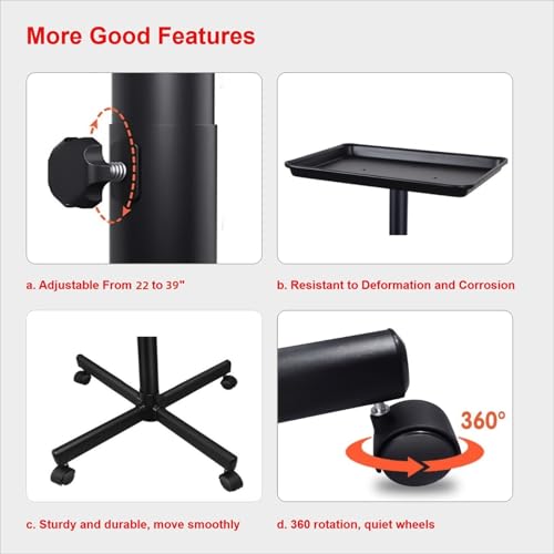 Salon Tray on Wheels, Black Metal Feet Salon Tray Cart, Adjustable Height - color: Black