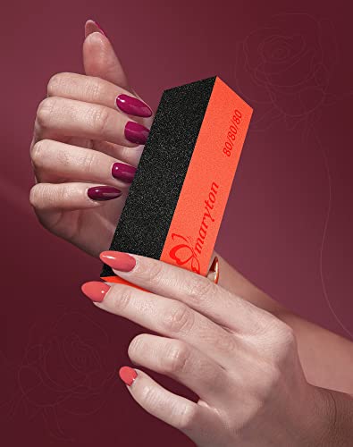 Maryton Nail Buffer Sanding Blocks, 80/80 Grit for Acrylic Nails, 10PCS - color: Black Orange