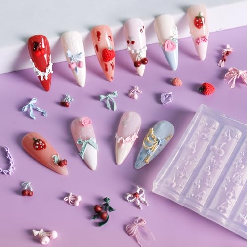 Laza 4pcs Fruit Silicone Nail Art Molds Multiple Cherry Shaped Nail Molds - color: Cherry strawberry