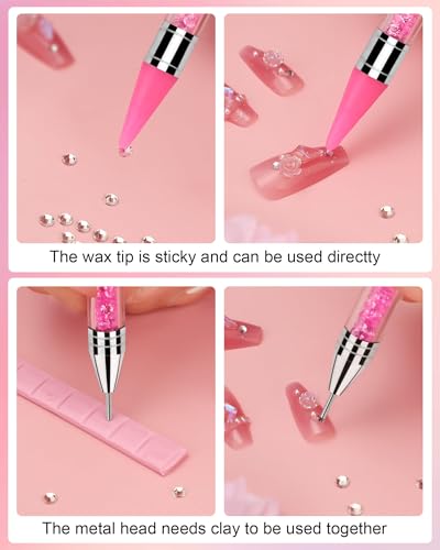 Rhinestone Picker Tool Set,Rhinestone Applicator Tool,Rhinestone Picker Dotting With 4 Extra Pink Replaceable Wax Head and 2 Tweezer (Pink A) - color: Pink A