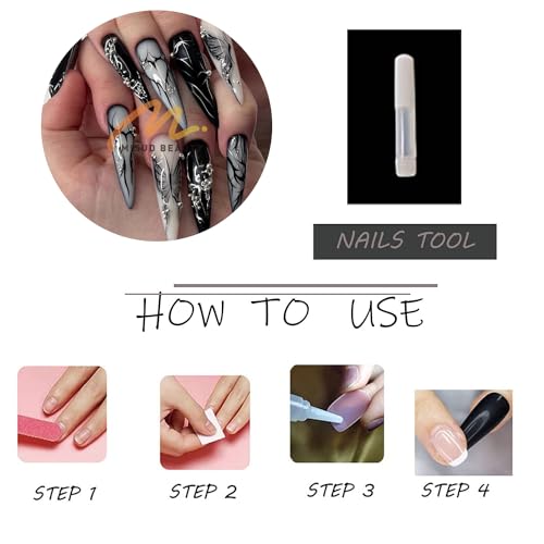 MISUD Press on Nails - Long Stiletto Glue on Nails with Goth Black, Acrylic Gothic Butterfly Design 24 pcs - color: 06103-01-01Black