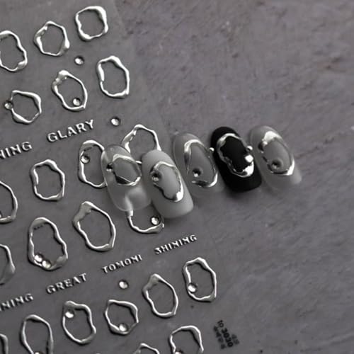 2 Sheets Gold Silver Nail Stickers 5D Self-Adhesive Nail Sticker for Nail Art with Rhinestones Design Gold Irregular Geometric Manicure DIY Accessories for Women - color: 10