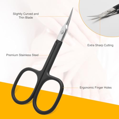 CGBE Curved Cuticle Scissors, Extra Fine Pointed Tip, for Russian Manicure - color: Black