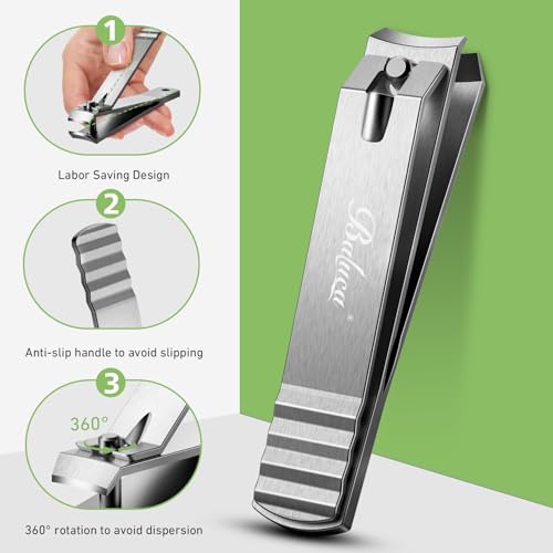 BALUCA Curved Toenail Clipper for Thick Nails, Heavy Duty Stainless Steel Toe Nail Clippers for Seniors, Men & Women, Stainless Steel Nail Cutter for Accurate Trimming and Grooming (Silver) - color: Silver