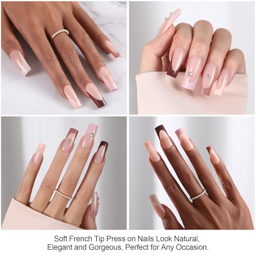 Dsixnails Skin Tones French Tip Press on Nails, 150Pcs, Long Square Matte - color: A-CF-Long 5 IN 1-2