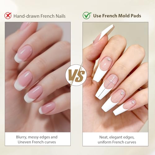 JEWHITENY Nail Dual Forms for Poly Gel,290PCS Reusable French Nail Forms,8 Shapes & 12 Sizes Clear Nails Extension Forms with Guide Lines for Salon-Quality Manicures at Home - color: French dual form