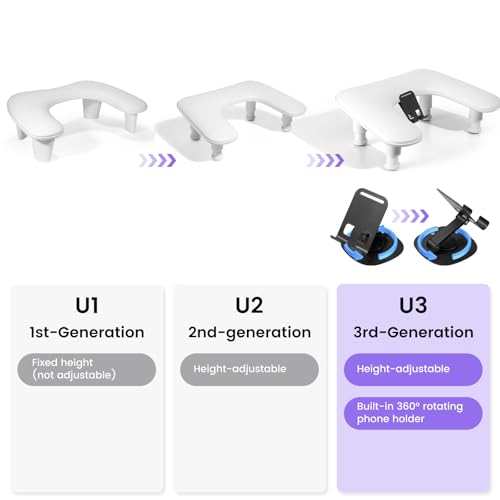 U-Shaped Manicure Arm Rest for Nails Tech with Rotating Phone Holder, White - color: 3nd Gen White