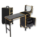 Portable Manicure Nail Table with 3 Drawers and Wheels - color: Golden