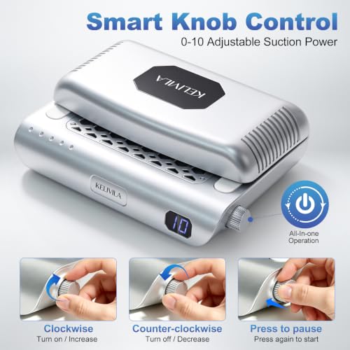 Nail Dust Collector Foldable 8100RPM Nail Vacuum with Dual Turbo Fans - color: Silver
