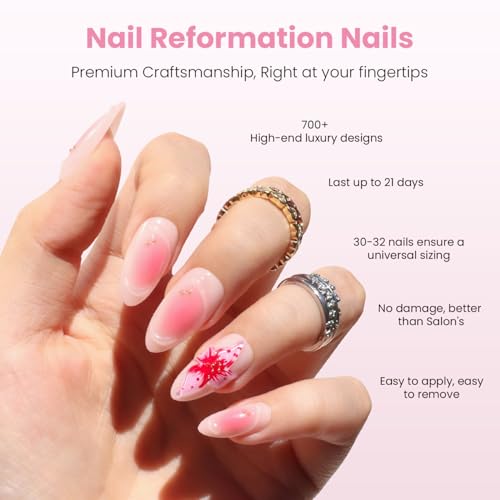 Nail Reformation Press On Nails, Pink Ombré Medium Almond 15 Sizes 30 Pcs - color: Blushing Conch