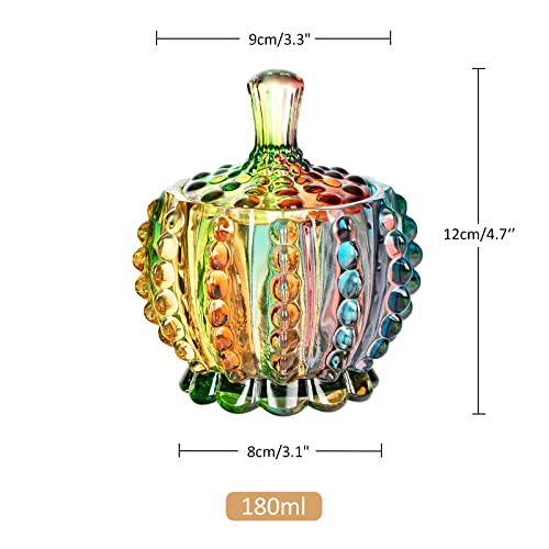 Joeyan 6 oz Colorful Embossed Glass Jars with Lid - Crystal Glass Candy Dishes - Iridescent Candy Jars Jewelry Box for Wedding, Party, Buffet Decorative - color: Colorful-2