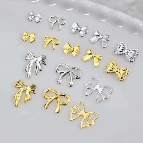 Mixed Gold Bow Nail Art Charms 3D Silver Rhinestones Design Nail Supplies Jewelry Decoration for Women DIY Accessories - color: Rhinestone 04