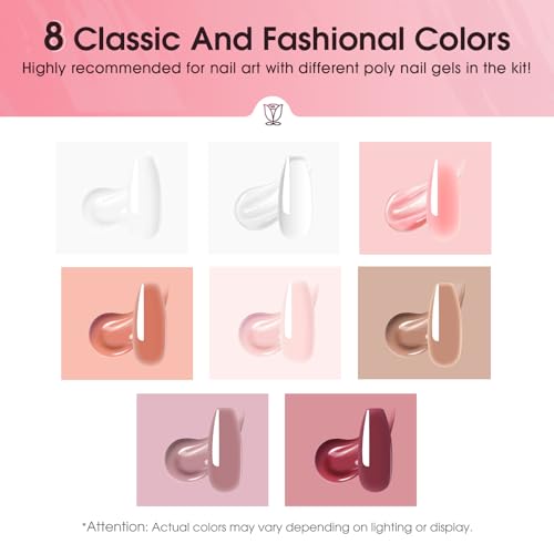 ROSALIND Clear Poly Nail Gel Kit 8 Colors Starter Kit with UV Lamp Tools - color: 8 Colors Nude Poly Kit 01