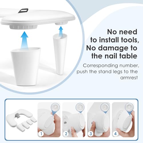 LIONVISON Arm Rest for Nails Tech: U Shaped Ergonomic Nail Hand Rest Stand PU Leather with Rotating Phone Holder for Nail Salon Manicurist (White) - color: White with Phone Holder