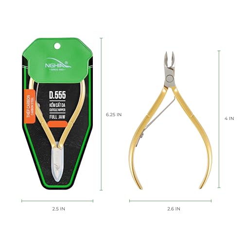 Hard Steel Cuticle Nipper D-555 - Kem Nghia - color: Gold - 1 Spring