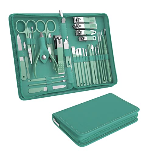 Tseoa Manicure Set Personal Care, Nail Clipper Kit, Professional Nail Clipper Pedicure Set, Nail Tools with Luxurious Travel Case, Gifts for Men Women Family Friend, 31 Pieces (Green) - color: Green 31pcs
