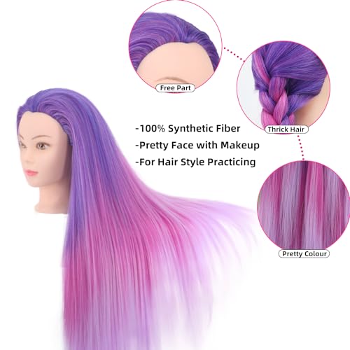 Mannequin Head with Hair, 29'' Manikin Cosmetology Doll Head with hair - color: Mixed Purple