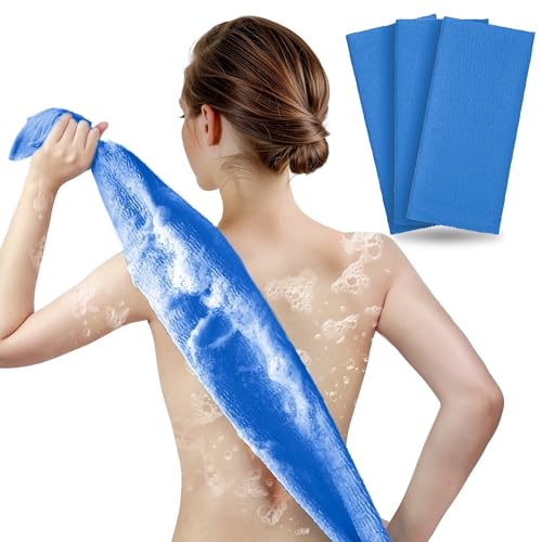 ARCH&M Japanese-Style Exfoliating Shower Towel, Navy-Blue, 3 Pack - style: Navy-Blue x 3