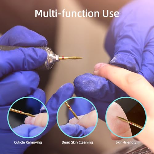 2mm Long Flame Cuticle Clean Nail Drill Bit, Titanium Series Russian Diamond Nail Bits Professional Safety Under Nail Cleaner for Cuticle Dead Skin, Electric Nails Accessories, Fine - color: 2mm Long Flame Cuticle Bit, size: Fine - F