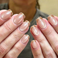 French Tip Press on Nails Medium Square Cat Eye Design - color: Gold