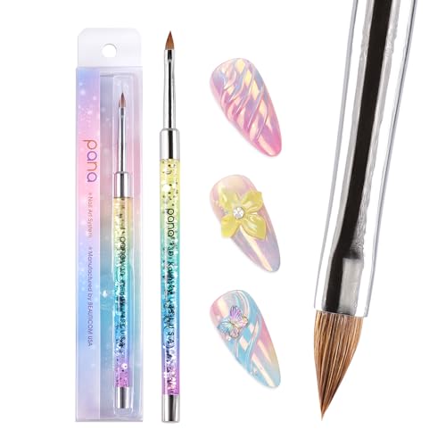 PANA Kolinsky 3D Acrylic Nail Brushes with Liquid Glitter Handle - For Professional Acrylic Powder Liquid Manicure Pedicure (Rainbow Color, Size #4) - style: 4