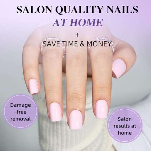 Glossy Pink Press On Nails, Short Square Reusable Nails - color: A1-Light Pink