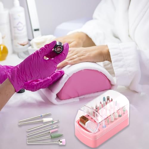 2 in 1 Nail Bit Holder & Cleaner 30 Holes Drill Bit Organizer - color: Pink