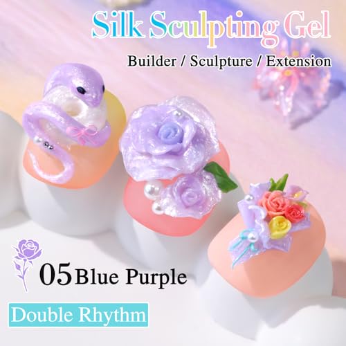 Double Rhythm 3D Nail Gel Pearl Solid Sculpting for Nail Art Non-Sticky Hard for Building Carving Molding Extension Soak Off UV/LED Nail Art Salon Home DIY 0.5 Oz (Purple-Silk 05) - color: Purple