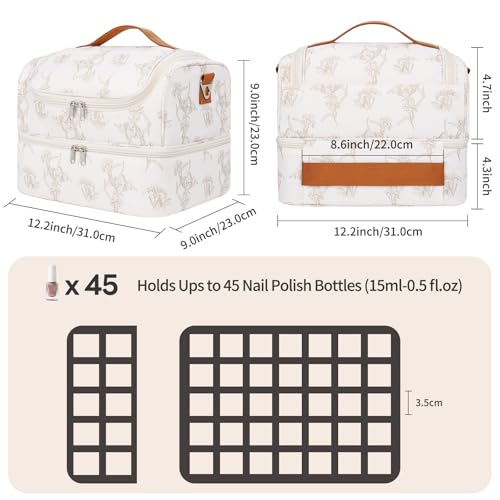 CUBETASTIC Nail Polish Organizer, Nail Supplies Storage Case Holds 45 Bottles Nail Polish & Nail Lamp, Travel Nail Tech Carrying Bag, Nail Kit Bag For Nail Stuff & Manicure Tools - color: Lily Floral, size: 45 Slots