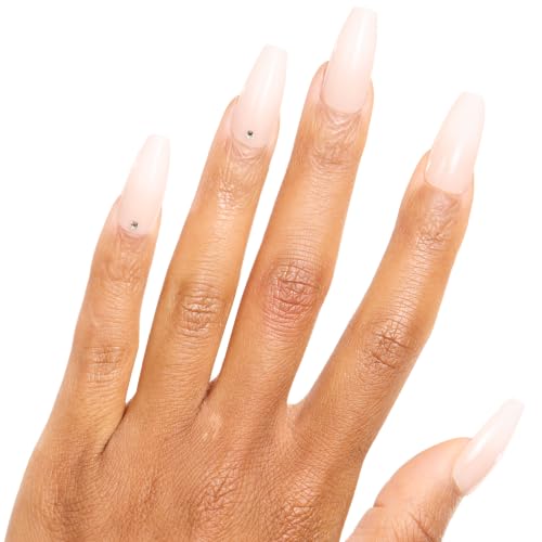 PaintLab Gradient Nude Diamond Press On Nails, Coffin, 30pc Fake Nails Kit - color: Gradient Nude (With Diamonds)