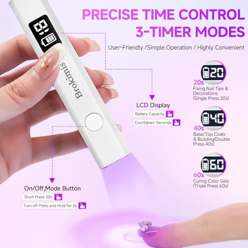 Brokimis Handheld UV Light for Gel Nails with Stand Mini Nail Lamp - color: White