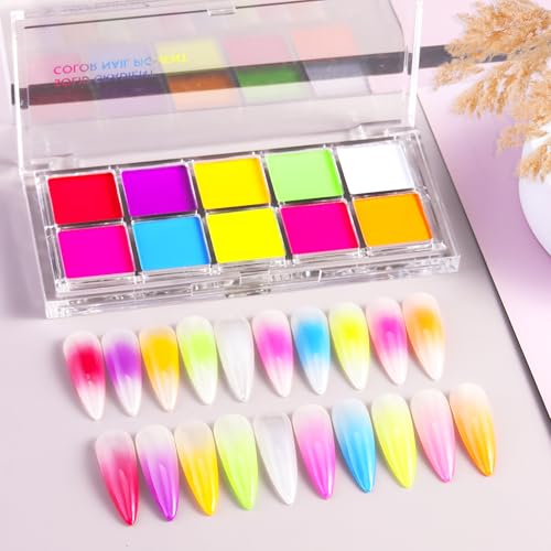 Neon Nail Pigment Set 10 Colors Ombre Powder Extra Fine Glitter