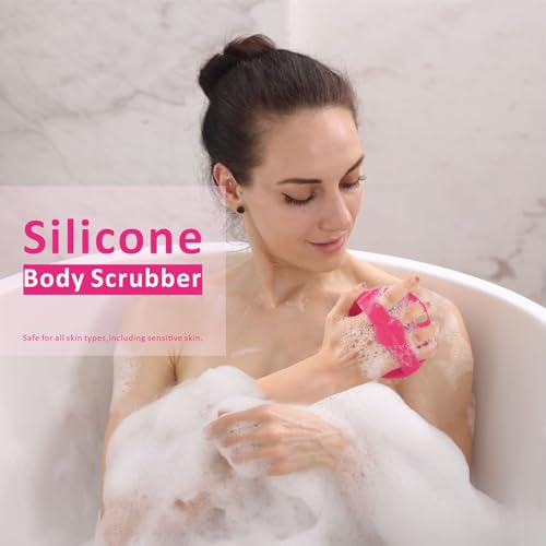 Silicone Body Scrubber Shower Brush 2 Counts,Super Exfoliating Body Brush with Non-Slip Strap-Effective Showering Exfoliation and Gentle Massage for Men Wome,Durable Use Brush (Green+Pink) - color: Green+pink
