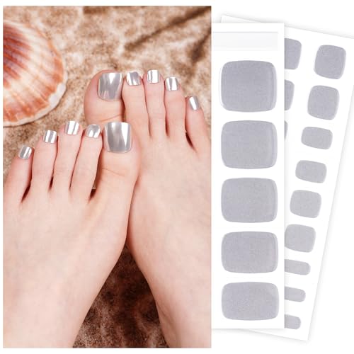DANNI & TONI Semi Cured Gel Toenail Strips Sliver (Gloss Babe) Mirror Toe Nail Stickers Gel Pedi Wraps 37 Stickers - color: Gloss Babe