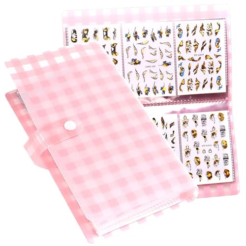 120 Slots Collecting Album for Nail Polish Strips Full Nail Wraps Toenail Stickers Storage Empty Storage Binder Book Water Transfer Nails Decals Collect Book Tools Accessories - Plaid - color: Pink Plaid