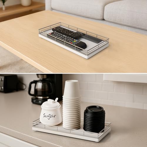 Bathroom Vanity Tray for Countertop, 12" x 6" Oak Wood Toilet Tank Tray - color: Silver, size: 12" x 6" x 1.5"