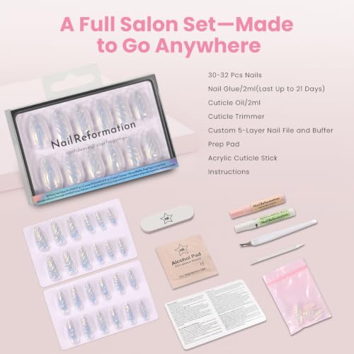 Nail Reformation Pearl Tide Press On Nails, Medium Almond, 15 Sizes 30Pcs - color: Pearl Tide