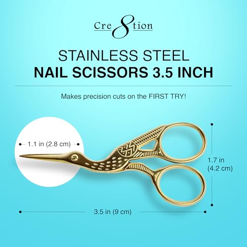 Cre8tion Stainless Steel Nail Scissors S05 Gold Bird, Acetone-Proof, 3.5" - size: 3.5 Inches - Gold Bird